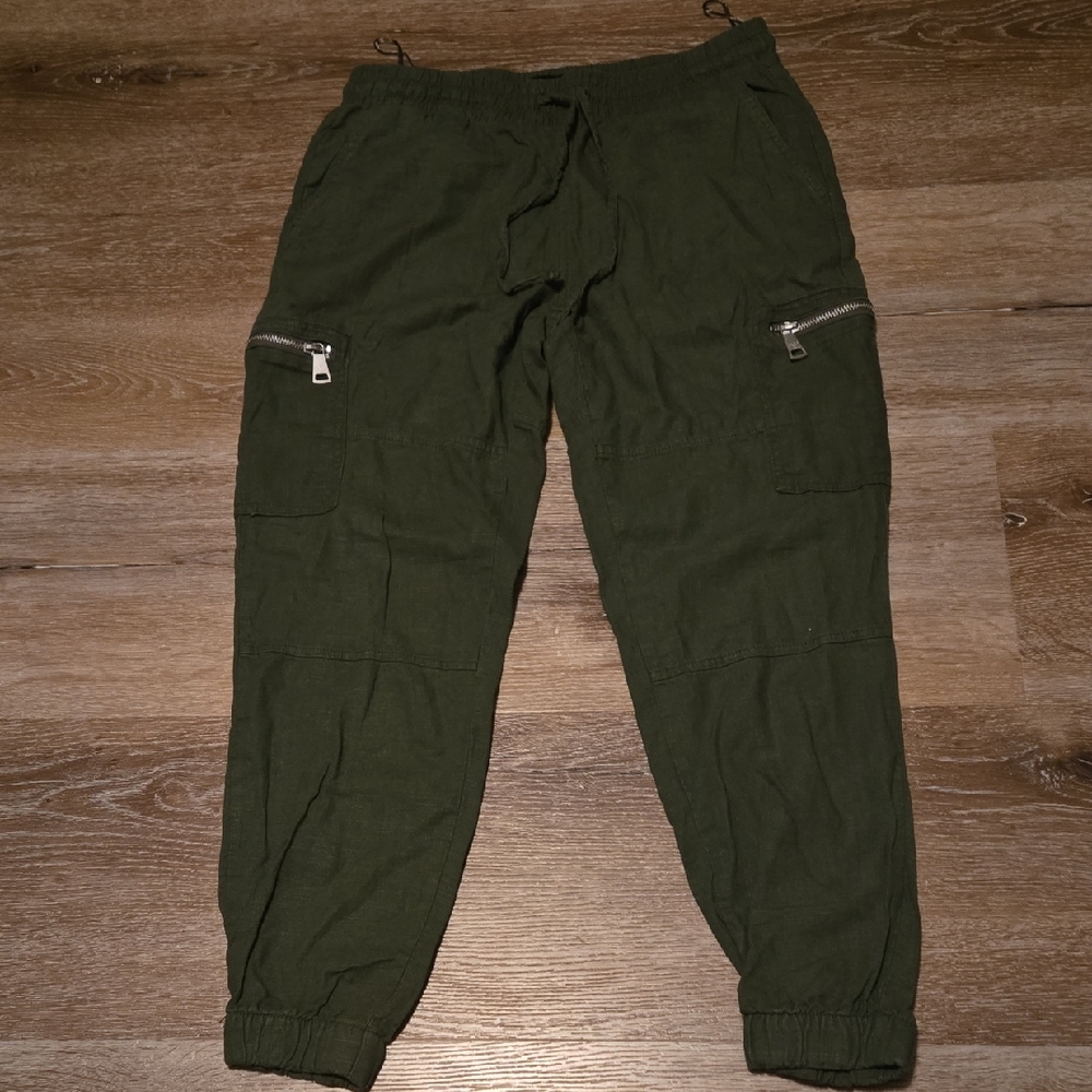DKNY Olive Cargo Jogger Pants with Zip Pockets